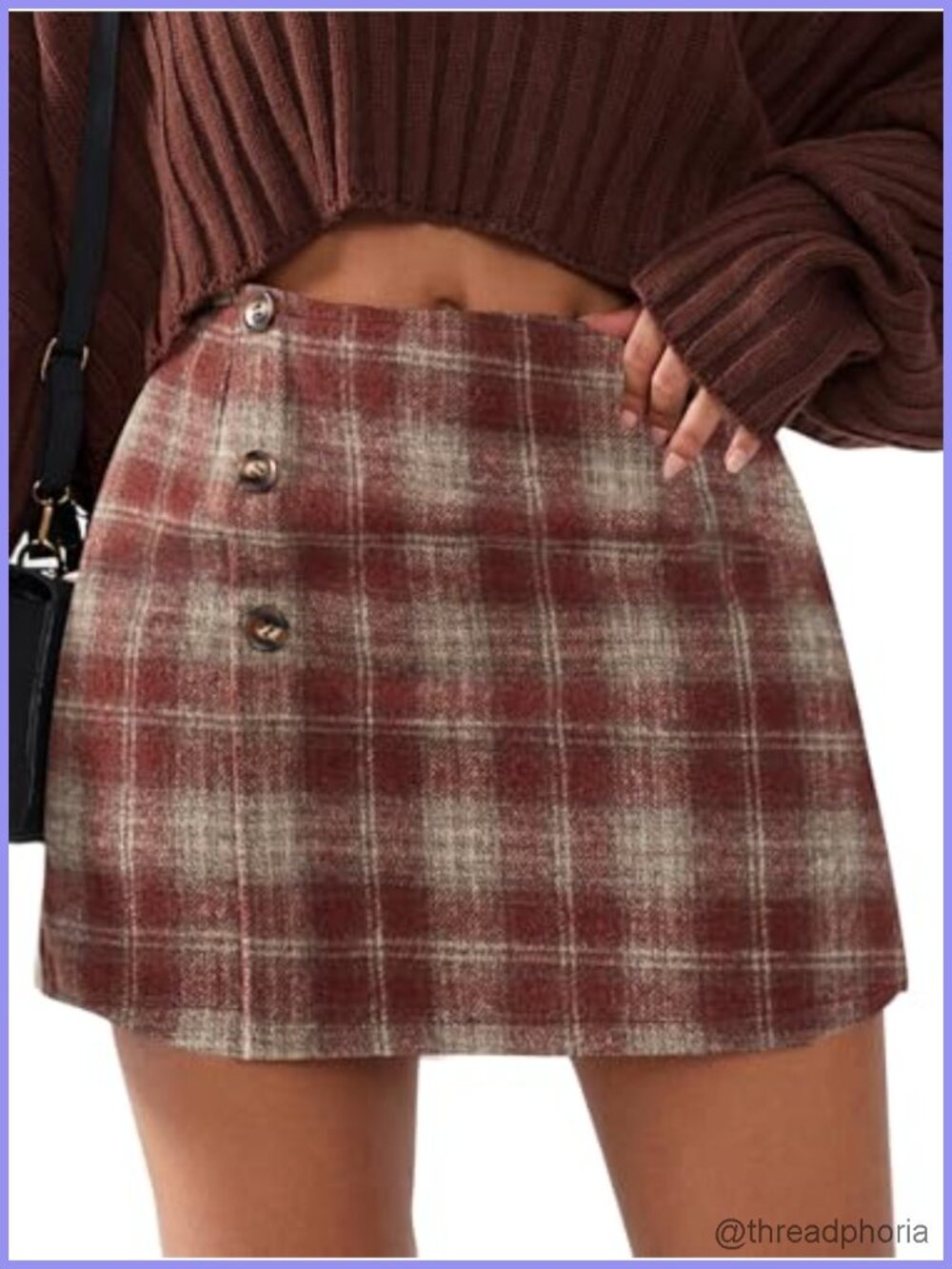 Womens Faux Wool Plaid Mini Skirts Fall Winter Bodycon Skirt Pockets